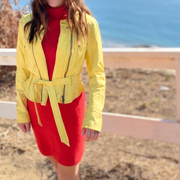 Tracy Reese Jackets & Blazers - Tracy Reese Yellow Leather Moto Jacket 6 EUC